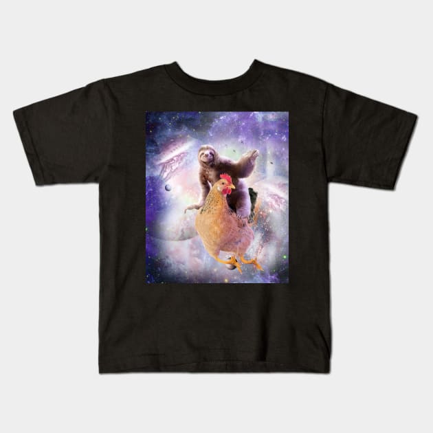 Space Sloth Riding Chicken, Galaxy Sloths Chickens, Funny Kids T-Shirt by Random Galaxy